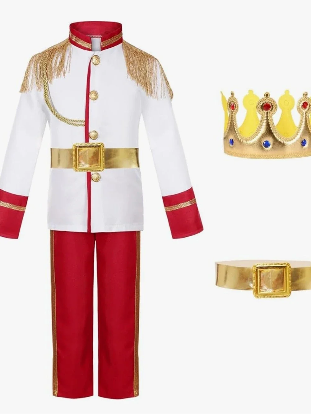 Kids Royal Prince Costume in White, Red and Gold 7-8 Years Old